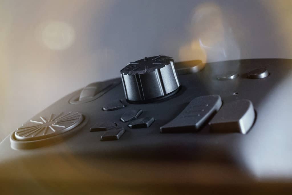 A controller for film cutting and video editing with buttons, keys and wheels.