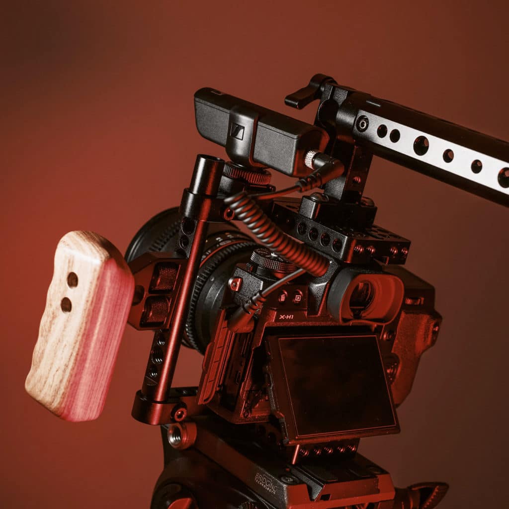 Fujifilm X-H1 mirrorless camera rigged for video shooting
