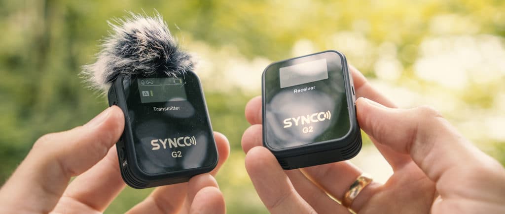 SYNCO G2 transmitter with deadcat on and receiver