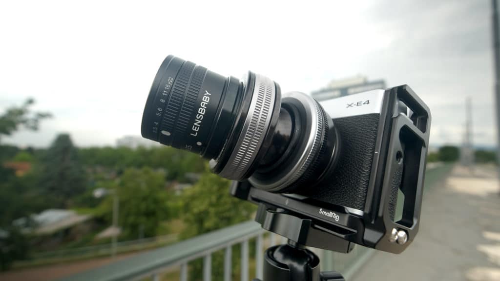 Lensbaby Edge 35 miniature effect lens mounted on the Fujifilm X E4